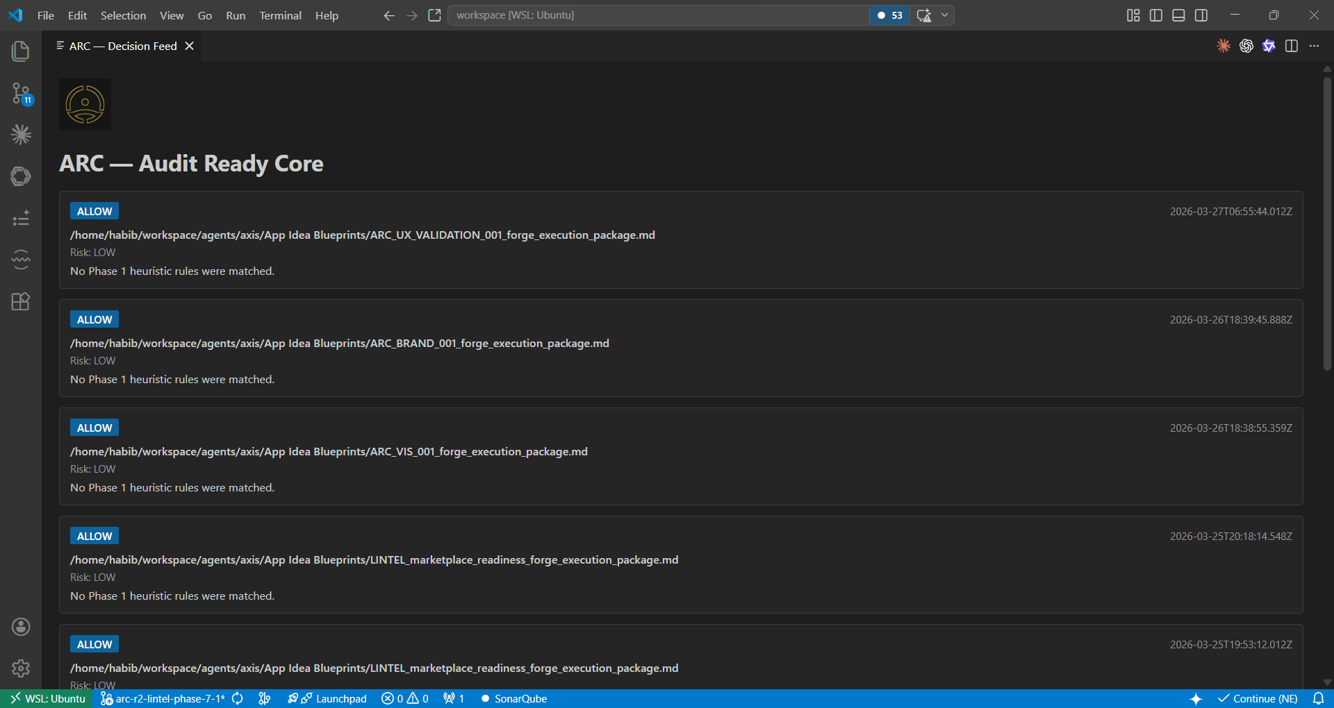 ARC XT decision feed screenshot